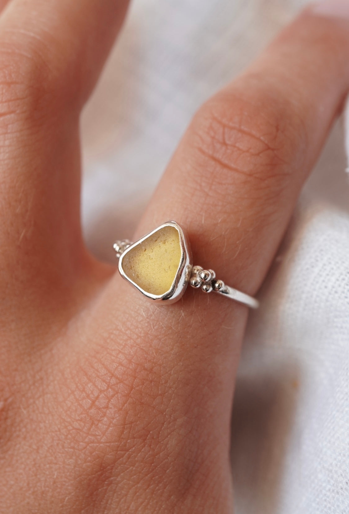 Yellow sea glass ring 57