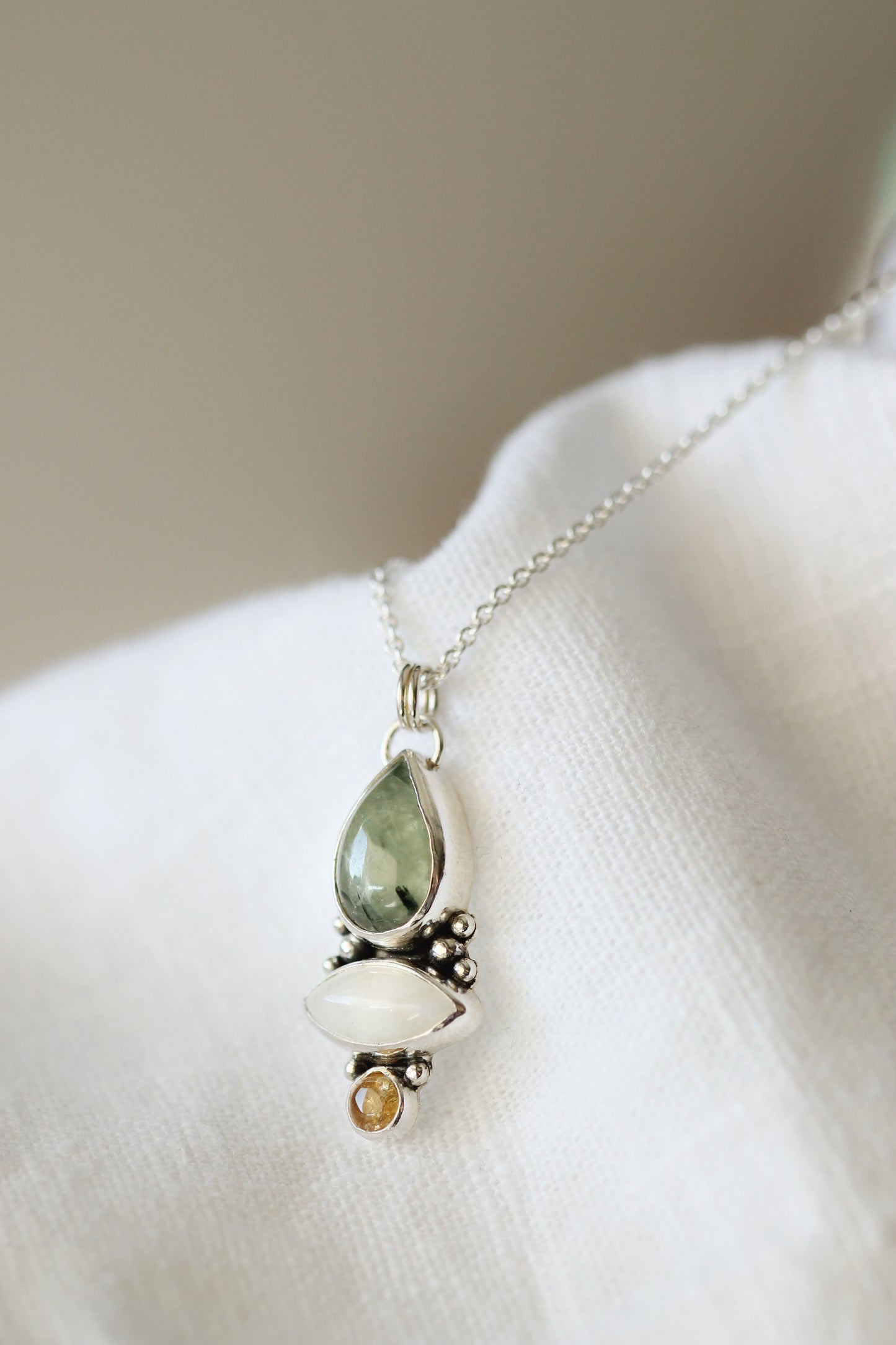 Prehnite-Moonstone-Tourmaline Necklace