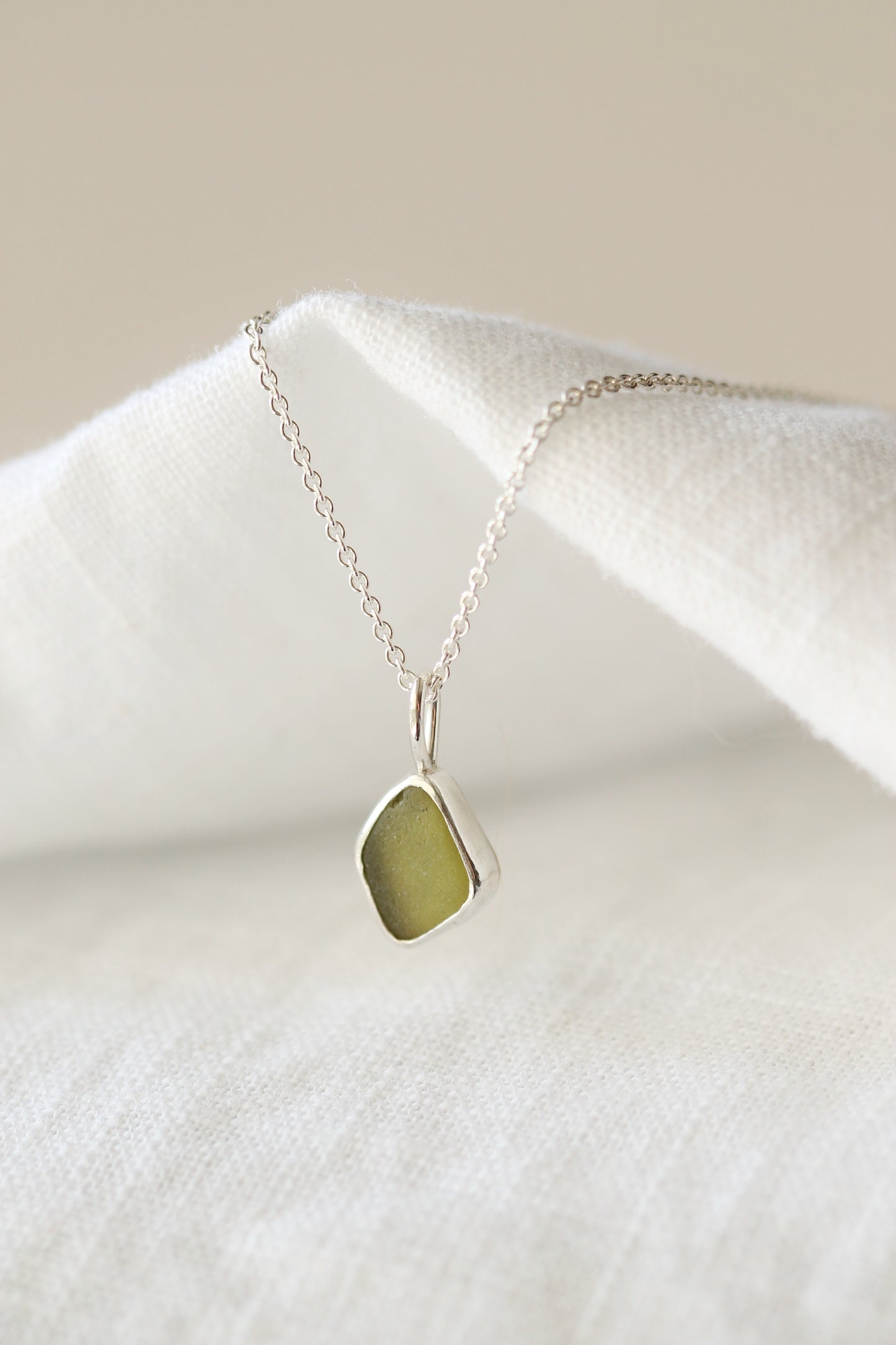 Sea glass necklace olive green