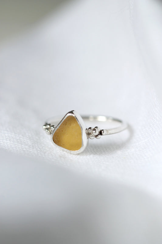 Yellow sea glass ring 57