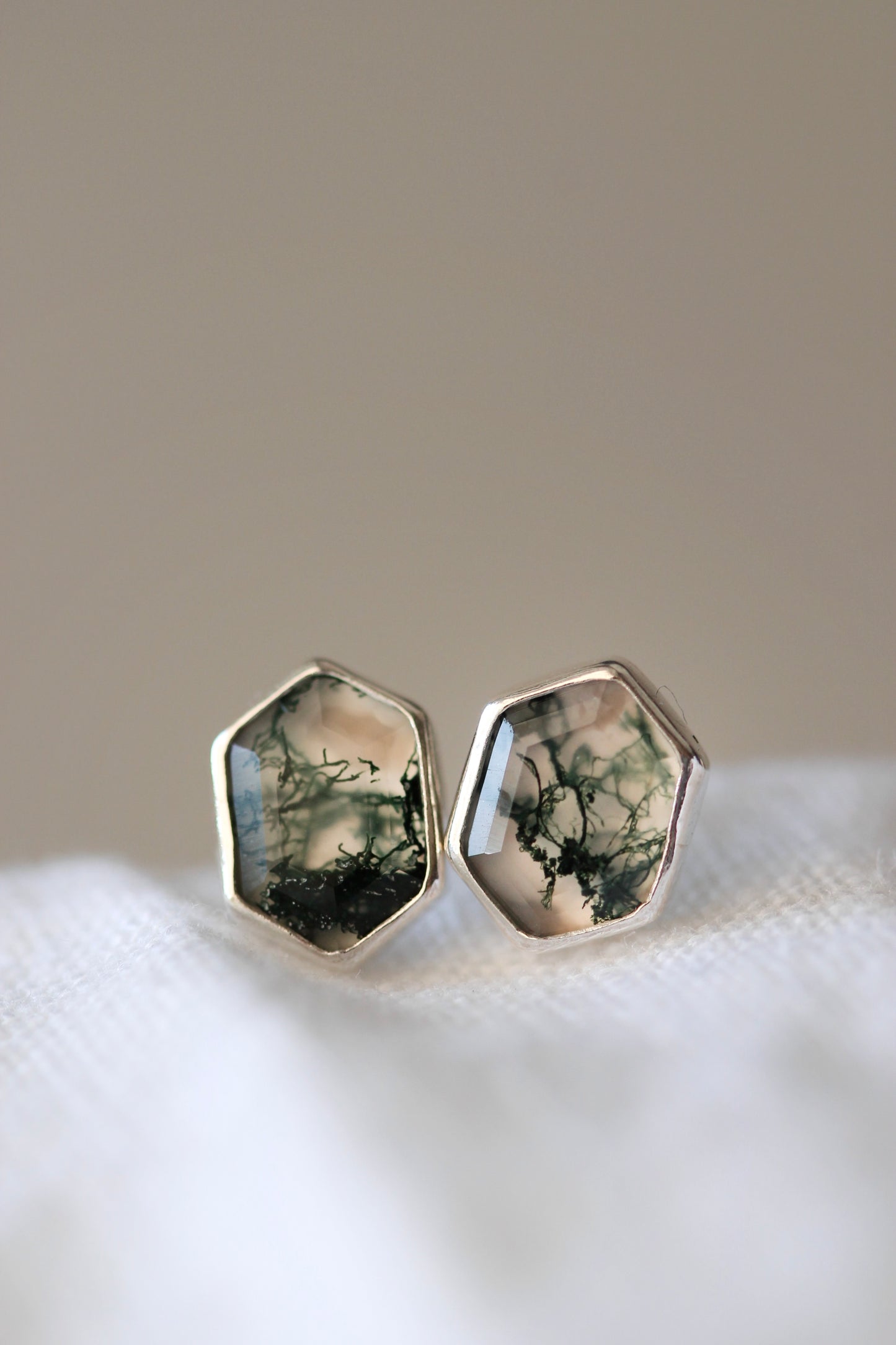 Moss agate stud earrings