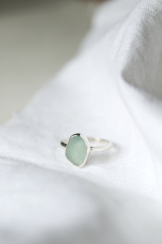 Blue sea glass ring 60