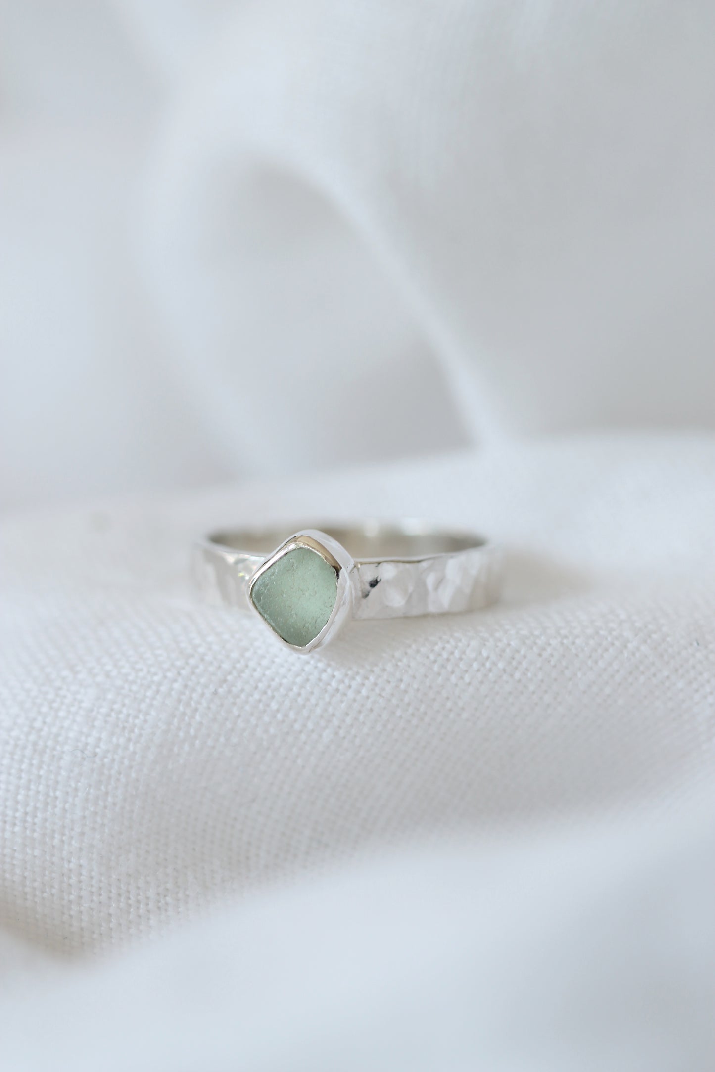 Hammered sea glass ring 52