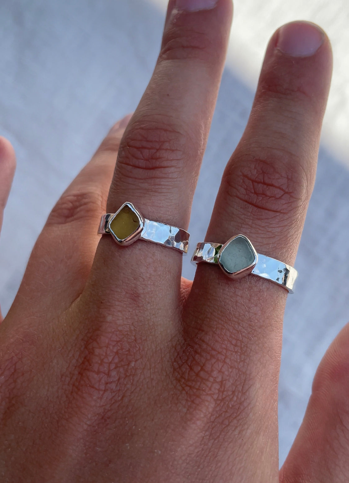 Hammered sea glass ring 52